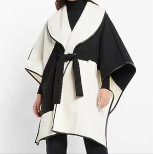 Express Color Block Wrap Poncho Coat